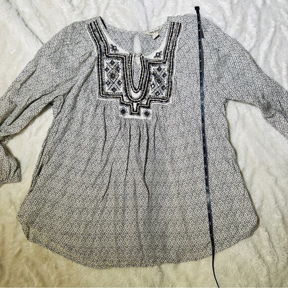Lucky Brand Size S Cream Black Lilah Mirror Embroidered Top Gypsy Indie Boho - Picture 7 of 10